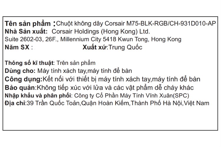 Chuột sạc Bluetooth Gaming Corsair M75 Màu Đen