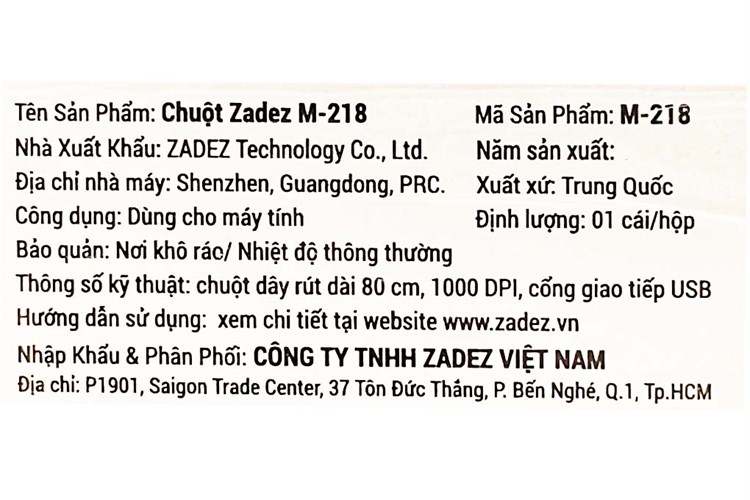 Chuột Có dây Zadez M218 Màu Trắng