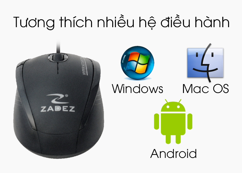 Chuột có dây Zadez M116 Đen - Tương thích với nhiều thiết bị và hệ điều hành