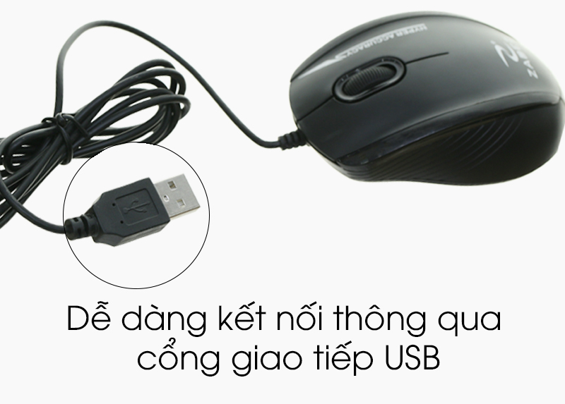Chuột có dây Zadez M116 Đen kết nối với Laptop qua đầu cáp USB