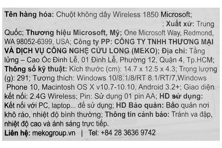 Chuột Không dây Microsoft 1850 Màu Xanh Dương