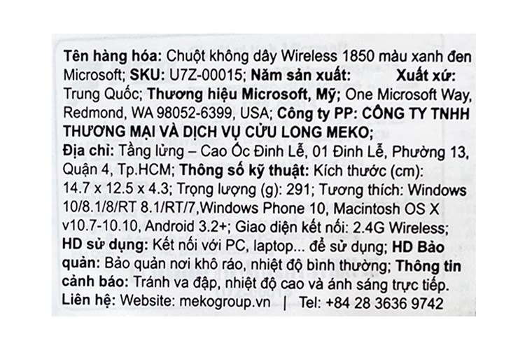 Chuột Không dây Microsoft 1850 Màu Xanh đen