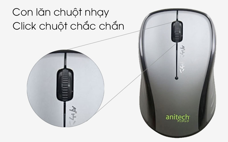 Chuột không dây Anitech MW315 - Các phím bấm đàn hồi tốt, con lăn chuột nhạy