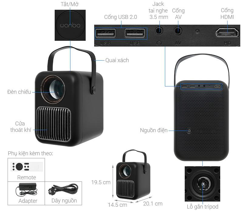 Máy chiếu Wanbo T6R Max Full HD Đen - Chính hãng