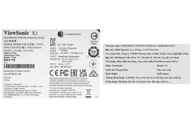 Máy Chiếu Led Viewsonic Full HD X2 Màu Trắng