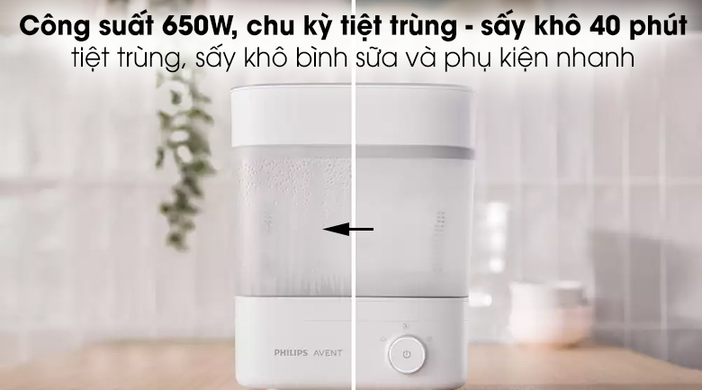 Máy tiệt trùng sấy khô bình sữa Philips Avent SCF293.00 - Khử trùng bình sữa, sấy khô hiệu quả nhờ công suất 650W