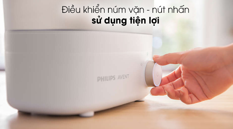 Máy tiệt trùng sấy khô bình sữa Philips Avent SCF293.00 - Điều khiển máy tiệt trùng bình sữa dạng núm vặn - nút nhấn trực quan, tiện thao tác