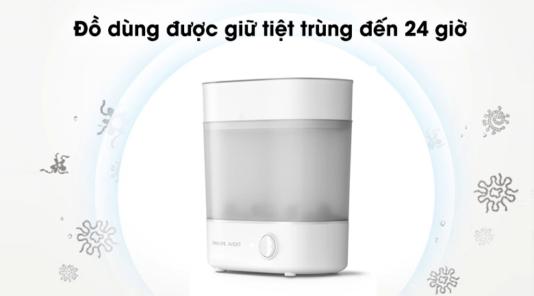 Máy tiệt trùng bình sữa 3 trong 1 Philips Avent SCF291.00 - Quy trình vệ sinh kỹ lưỡng, không dùng hóa chất, đồ dùng được giữ tiệt trùng đến 24 giờ