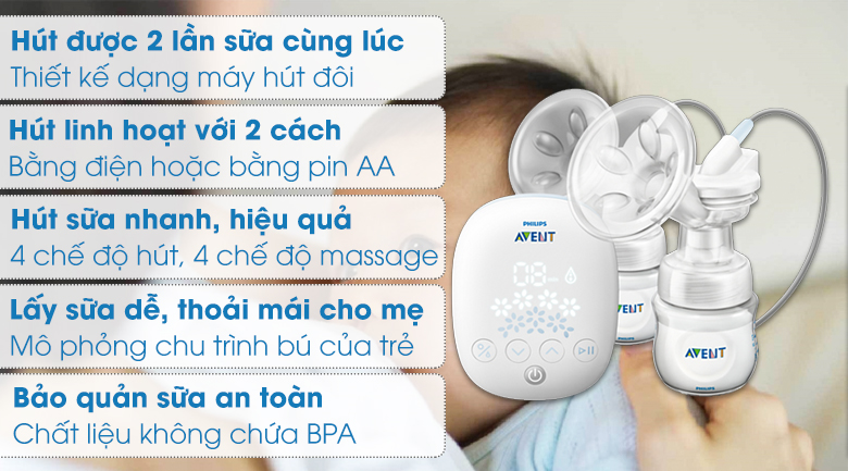 Máy hút sữa điện đôi Philips Avent SCF303/01