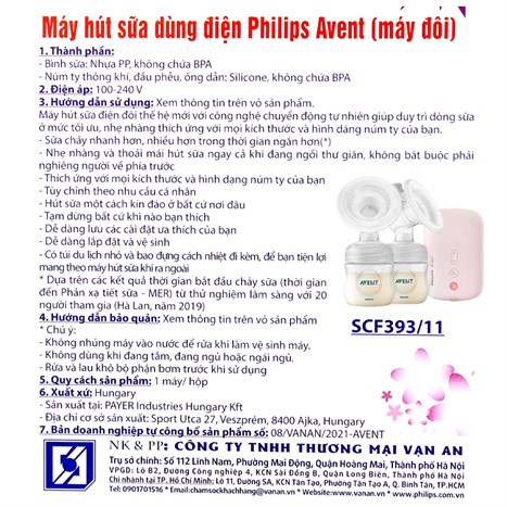 Máy hút sữa điện đôi Philips Avent Eureka SCF393.11 Màu Hồng