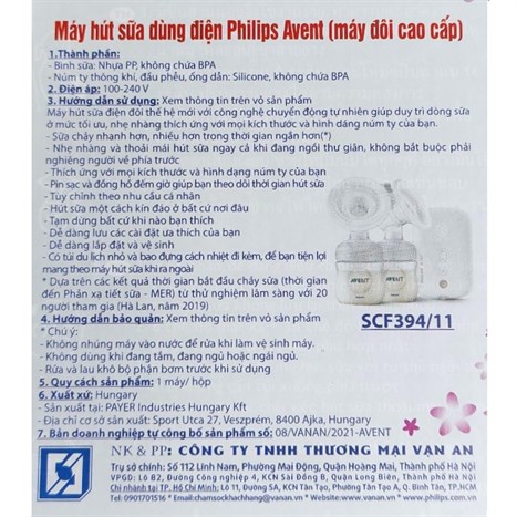 Máy hút sữa điện đôi Philips Avent Eureka Plus SCF394.11 Màu Trắng