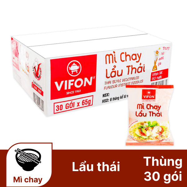 Thùng 30 gói mì chay Vifon lẩu thái 65g