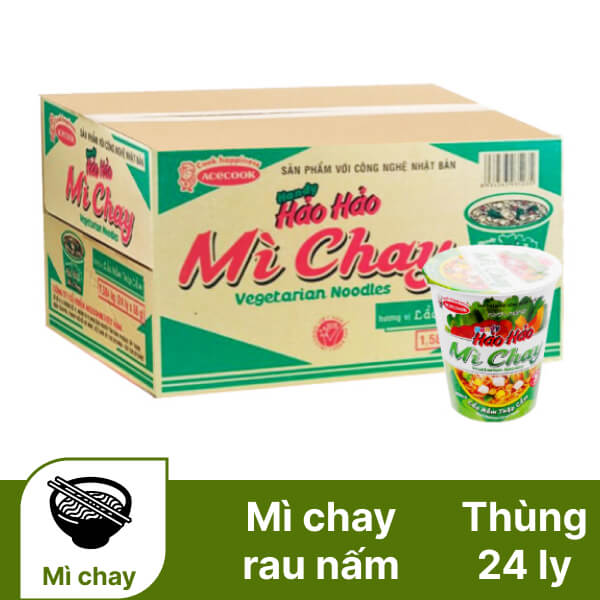 Thùng 24 ly mì chay Handy Hảo Hảo lẩu nấm 66g