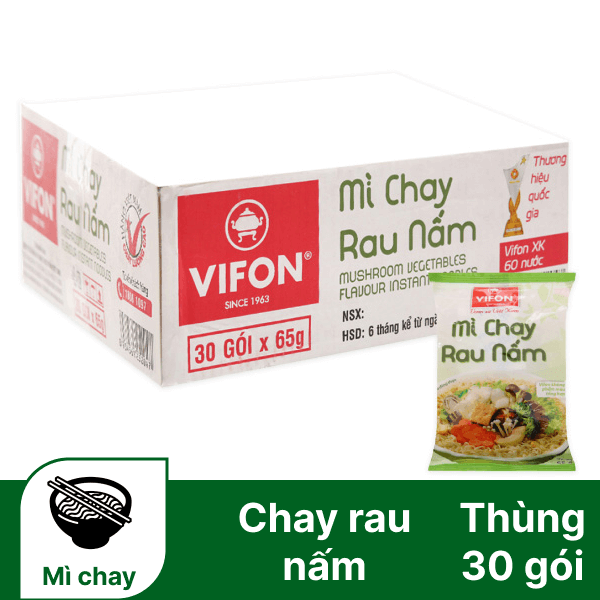 Thùng 30 gói mì chay Vifon rau nấm 65g