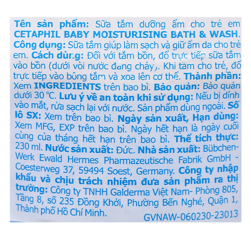 Sữa tắm cho bé Cetaphil Baby Moisturizing Bath & Wash hương dịu nhẹ 230 ml (mọi độ tuổi) - Giao bao bì ngẫu nhiên 9