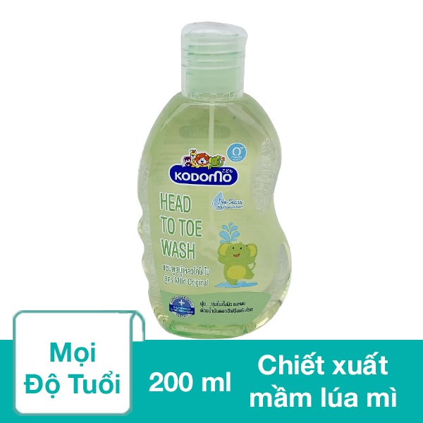 Dầu tắm & gội 2in1 cho bé Kodomo chiết xuất mầm lúa mì 200 ml (mọi độ tuổi)