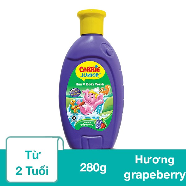 Sữa Tắm & Gội 2In1 Cho Bé Carrie Junior Hương Grapeberry 280G (Từ 2 Tuổi)