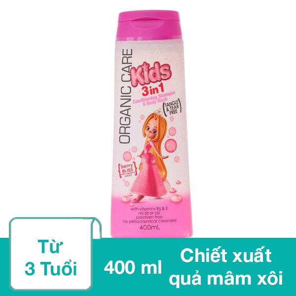 Sữa tắm gội & xả 3in1 cho bé Organic Care Berry Bliss chiết xuất quả mâm xôi 400 ml (từ 3 tuổi) - AVAKids.com