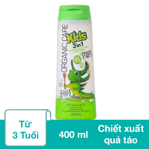Sữa tắm gội & xả 3in1 cho bé Organic Care Fruit Frenzy chiết xuất táo 400 ml (từ 3 tuổi)