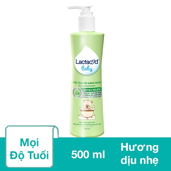 Sữa Tắm & Gội 2In1 Cho Bé Lactacyd Extra Milky Hương Dịu Nhẹ 500 Ml (Mọi Độ Tuổi)