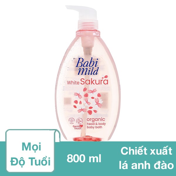 Sữa Tắm & Gội 2In1 Cho Bé Babi Mild White Sakura Chiết Xuất Lá Anh Đào 800 Ml (Mọi Độ Tuổi) - Giao Bao Bì Ngẫu Nhiên