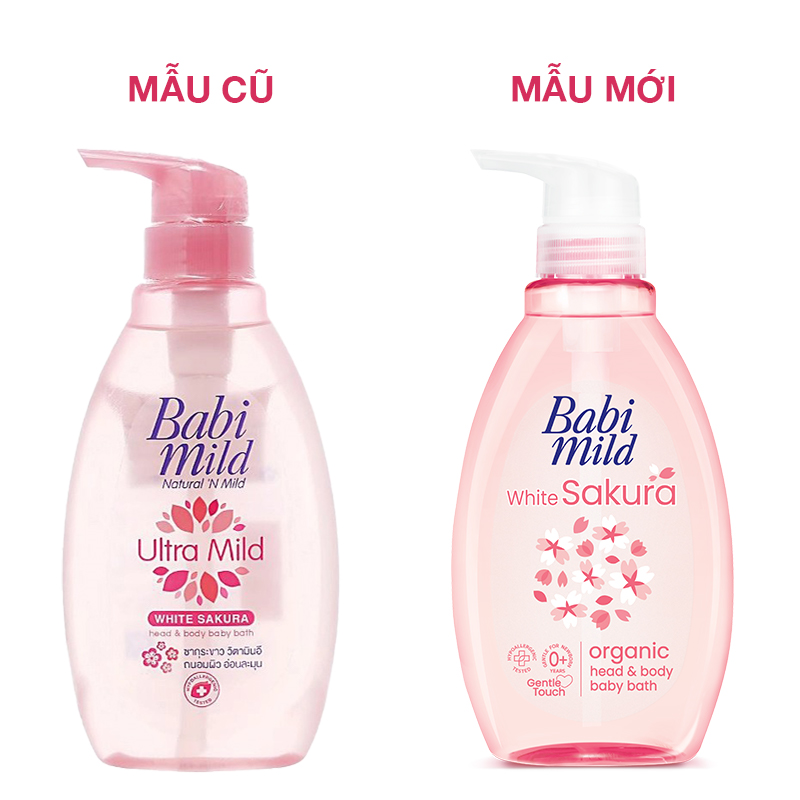 Sữa tắm & gội 2in1 cho bé Babi Mild White Sakura chiết xuất lá anh đào 800 ml (mọi độ tuổi) - Giao bao bì ngẫu nhiên 10