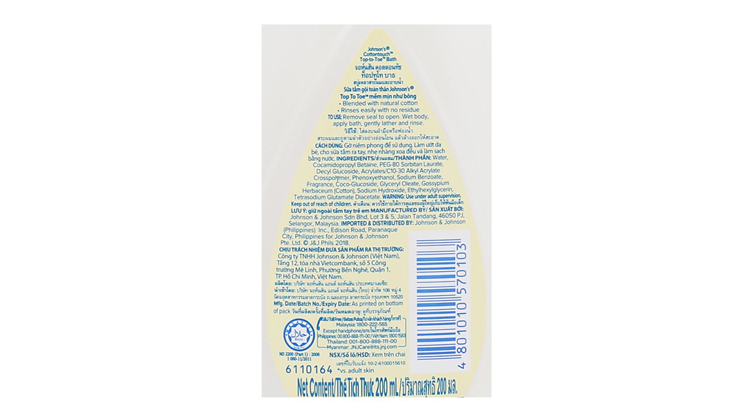Tắm gội toàn thân cho bé Johnson's Conttontouch mềm mại như bông 200ml