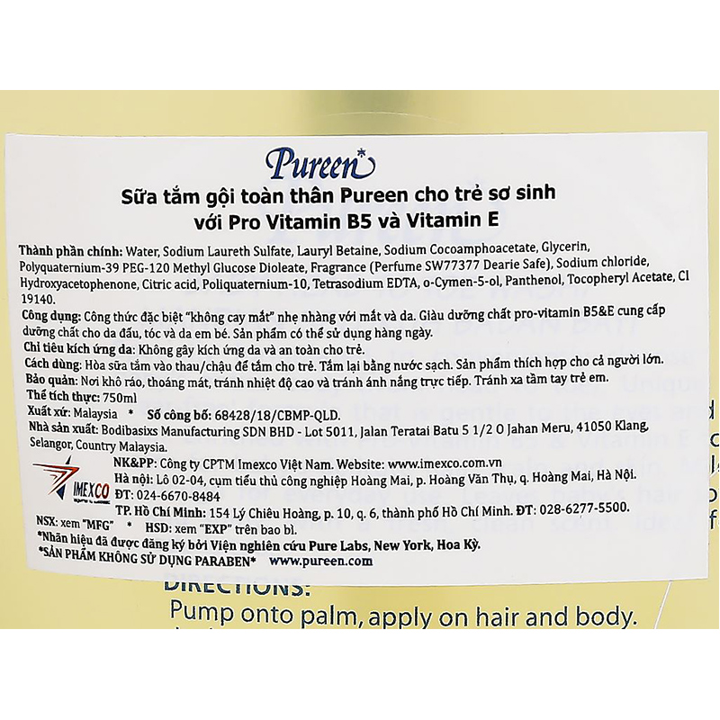 Sữa tắm gội cho bé Pureen Pro Vitamin B5 & Vitamin E hương dịu nhẹ 250 ml (mọi độ tuổi) 12