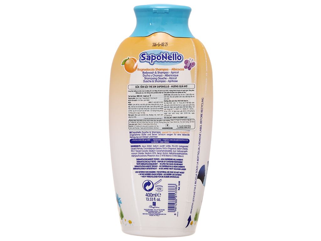 Sữa tắm gội SapoNello trẻ em hương quả mơ 400ml 3