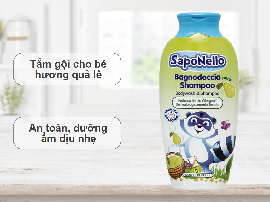 Sữa tắm gội SapoNello trẻ em hương quả lê 400ml 2