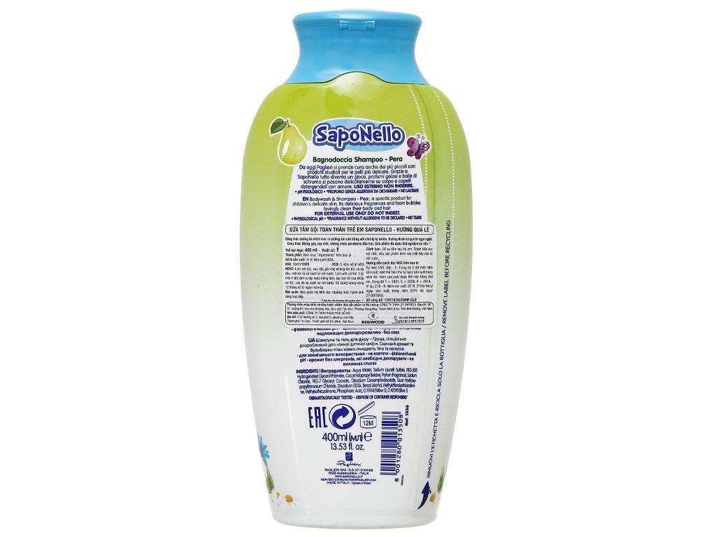 Sữa tắm gội SapoNello trẻ em hương quả lê 400ml 3