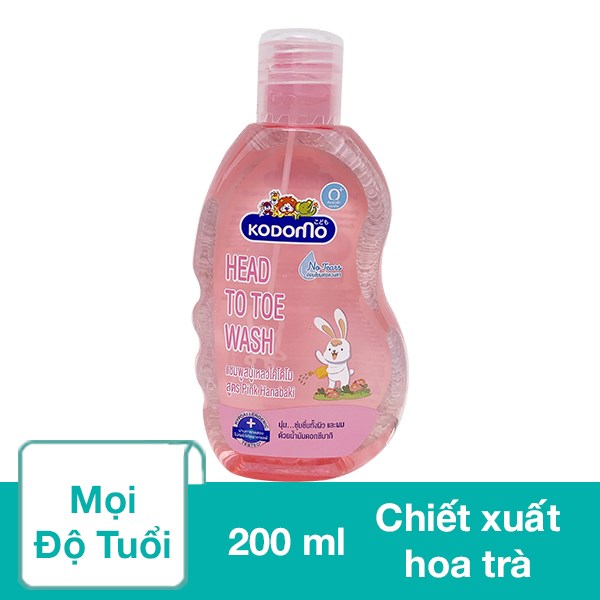 Dầu Tắm & Gội 2In1 Cho Bé Kodomo Pink Hanabaki Tinh Dầu Hoa Trà 200 Ml (Mọi Độ Tuổi)