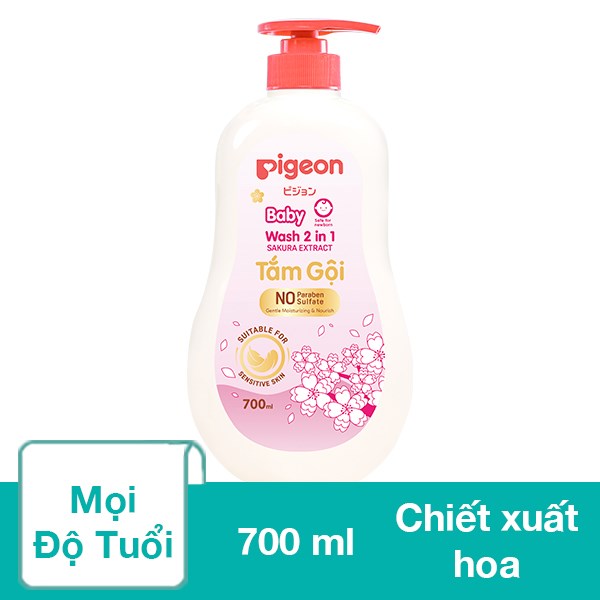 Sữa Tắm & Gội 2In1 Cho Bé Pigeon Chiết Xuất Hoa Anh Đào 700 Ml (Mọi Độ Tuổi) - Giao Bao Bì Ngẫu Nhiên