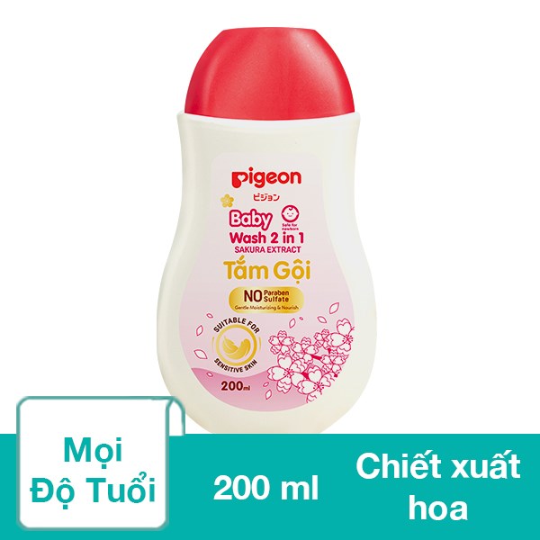 Sữa Tắm & Gội 2In1 Cho Bé Pigeon Chiết Xuất Hoa Anh Đào 200 Ml (Mọi Độ Tuổi) - Giao Bao Bì Ngẫu Nhiên