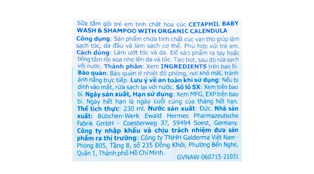 Sữa tắm gội Cetaphil Baby Wash & Shampoo Calendula chăm sóc da cho bé