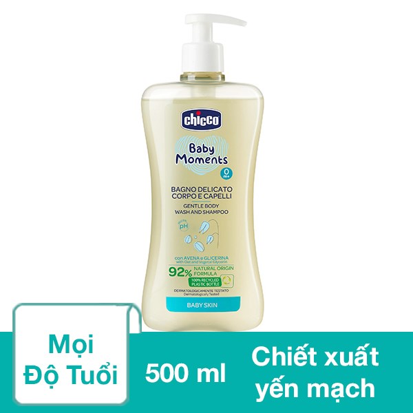 Sữa Tắm & Gội 2In1 Cho Bé Chicco Chiết Xuất Yến Mạch 500 Ml (Mọi Độ Tuổi)