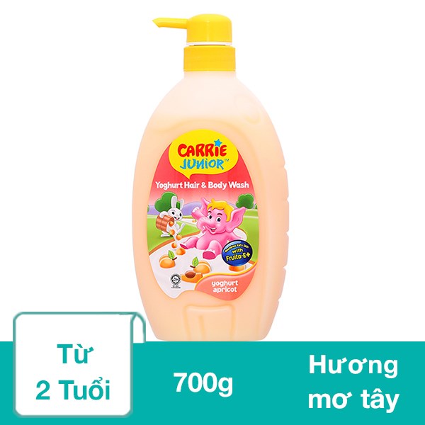 Sữa Tắm & Gội 2In1 Cho Bé Carrie Junior Yoghurt Apricot Hương Mơ Tây 700G (Từ 2 Tuổi)