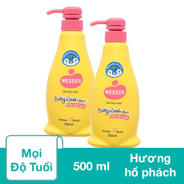 Combo 2 Sữa Tắm & Gội 2In1 Cho Bé Wesser Hương Hổ Phách 500 Ml (Mọi Độ Tuổi)