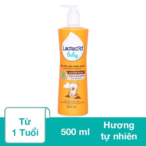 Sữa Tắm & Gội 2In1 Cho Bé Lactacyd Active Play Hương Tự Nhiên 500 Ml (Từ 1 Tuổi)