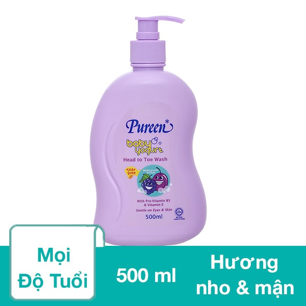 Sữa Tắm & Gội 2In1 Cho Bé Pureen Tinh Chất Sữa Chua Hương Nho Đen Và Mận 500 Ml (Mọi Độ Tuổi)