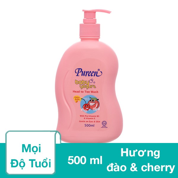 Sữa Tắm & Gội 2In1 Cho Bé Pureen Tinh Chất Sữa Chua Hương Đào Và Cherry 500 Ml (Mọi Độ Tuổi)