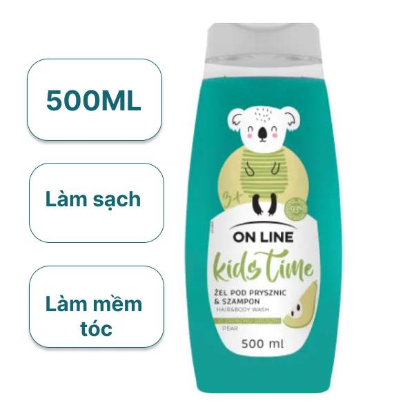 Sữa tắm gội trẻ em On Line Kids Time Hair & Body Wash Pear 500ml