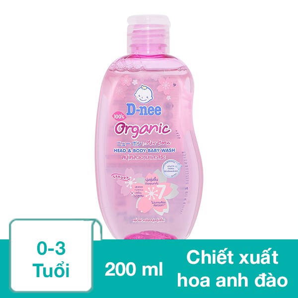 Dầu Tắm & Gội 2In1 Cho Bé D - Nee Organic Chiết Xuất Hoa Anh Đào 200 Ml (0 - 3 Tuổi)