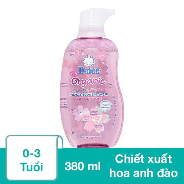 Dầu Tắm & Gội 2In1 Cho Bé D - Nee Organic Chiết Xuất Hoa Anh Đào 380 Ml (0 - 3 Tuổi)