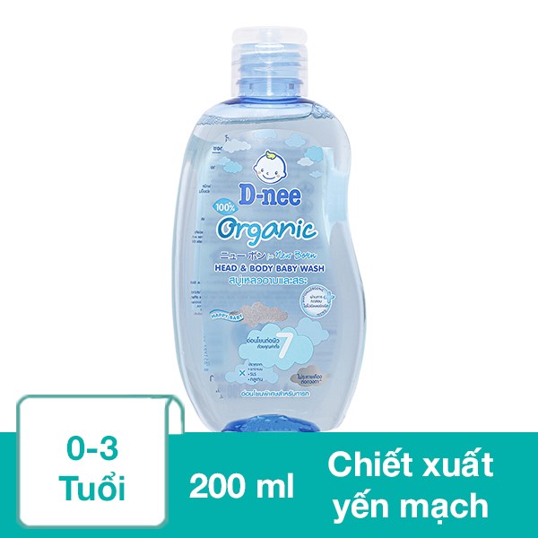 Dầu Tắm & Gội 2In1 Cho Bé D - Nee Organic Chiết Xuất Yến Mạch 200 Ml (0 - 3 Tuổi)