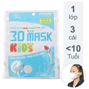 Khẩu trang trẻ em Unicharm 3D Mask gói 3 cái - giao màu ngẫu nhiên