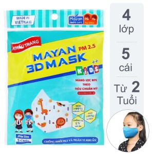 Khẩu trang trẻ em Mayan 3D Mask 4 lớp gói 5 cái - giao màu ngẫu nhiên