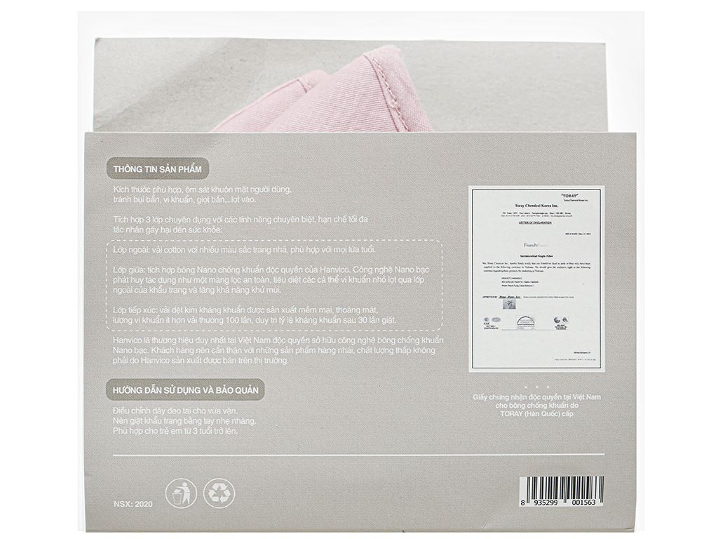 Khẩu trang vải Hanvico Nano kids chống khuẩn - giao màu ngẫu nhiên 3