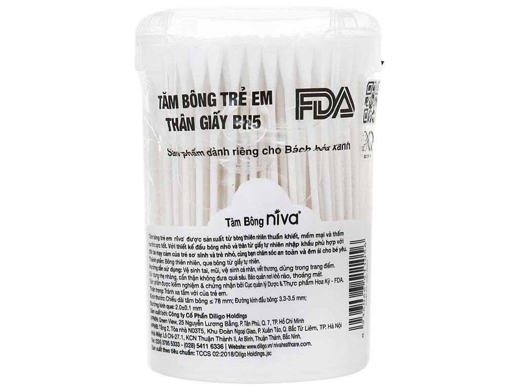 Tăm bông cho bé Niva thân giấy BH5 hộp 200 cây 3