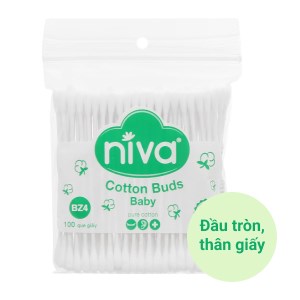 Tăm bông cho bé Niva que giấy BZ4 túi zip 100 cây